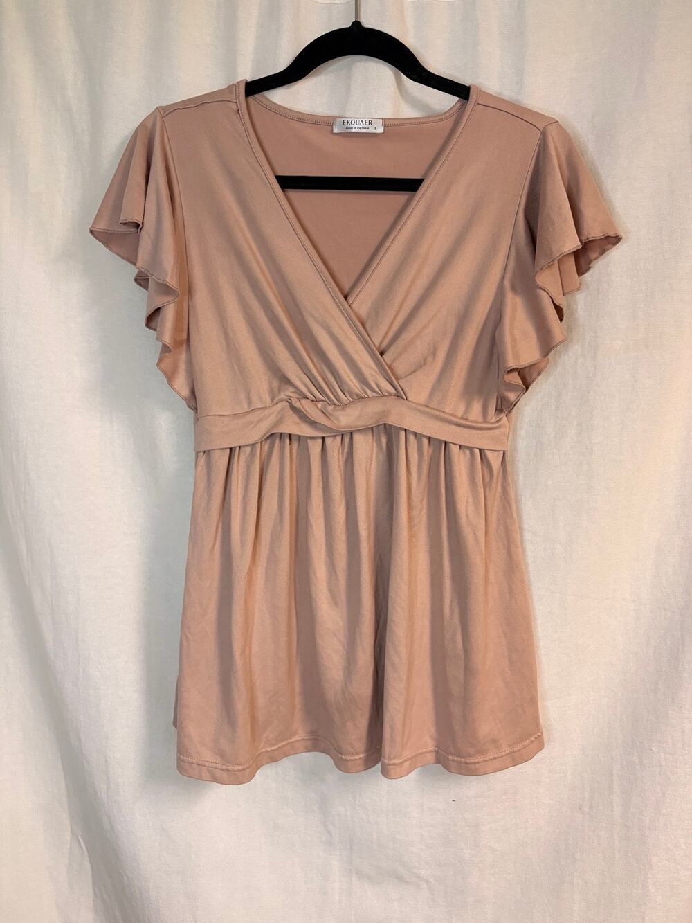Ekouaer Maternity Nursing Top Small Blush Pink Flutter Sleeve